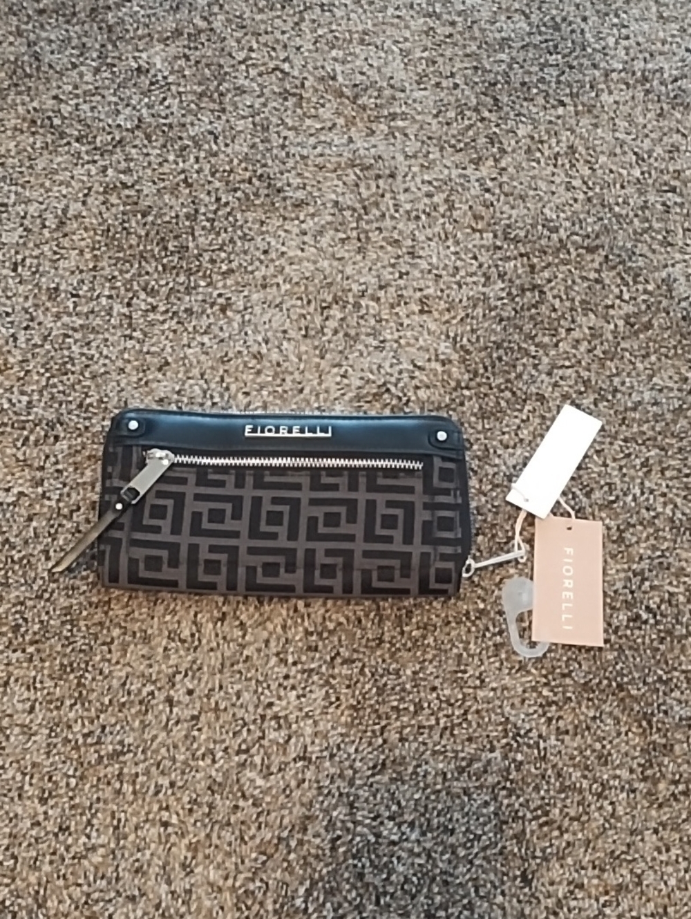 Fiorelli Black Geometric Zip Wallet with Wrist Strap